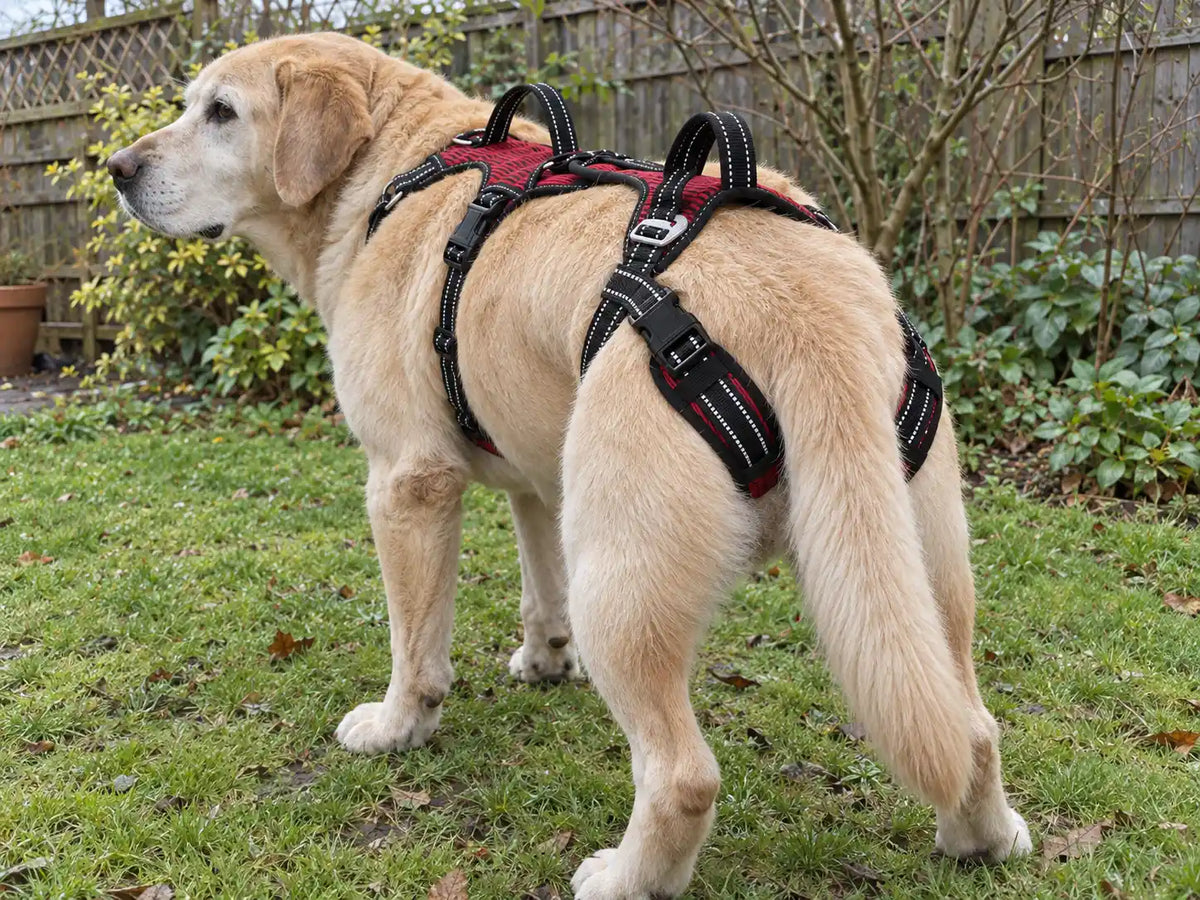 His back legs each have their own strap.